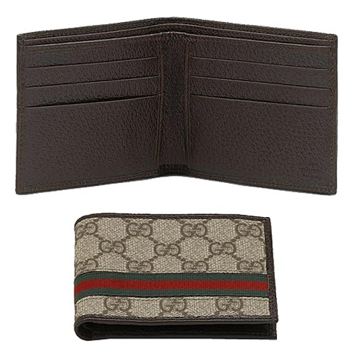 Brun Gucci Bi-plis Signature Web Portefeuille